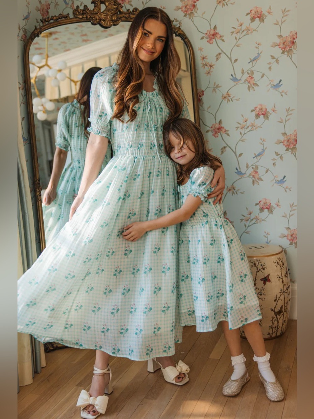 Ivy City Co Mint Floral Puff Sleeve Midi Dress - Picture 7 of 15